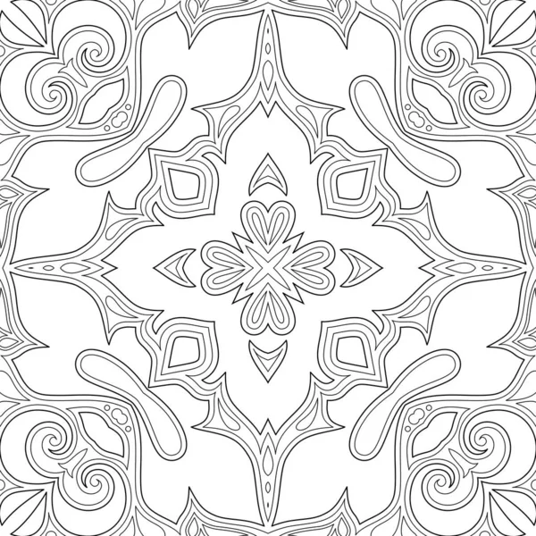 エスニック花柄のモノクロのシームレスなパターン Elements Simple ぬりえの本と無限のテクスチャです ベクター輪郭図 — ストックベクタ