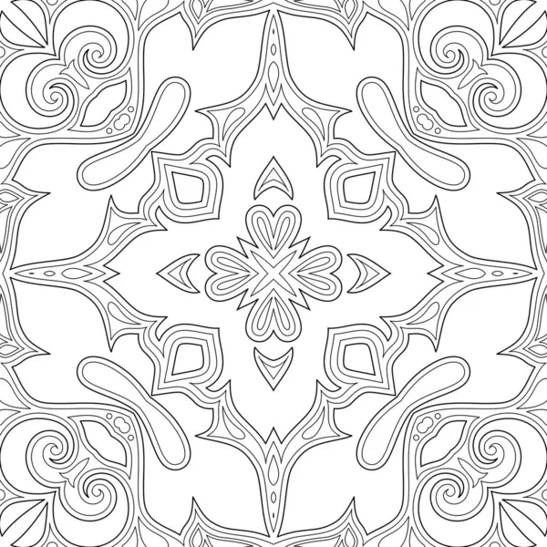 Fekete Fehér Seamless Pattern Virágos Etnikai Motívumok Damaszt Elements Simple — Stock Vector