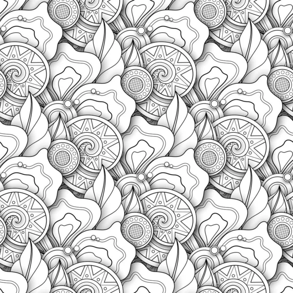 Monochroom Naadloze Patroon Met Bloemmotieven Eindeloze Textuur Met Bloemen Bladeren — Stockvector
