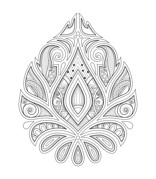 モノクロの装飾的なダマスク デザイン要素 民族の抽象的な左右対称のオブジェクト ペイズリー ガーデン スタイル 簡単なぬりえ本 ベクター輪郭図 — ストックベクタ