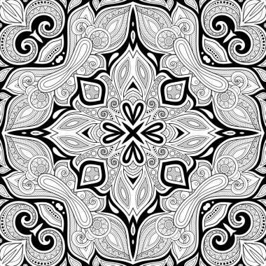 Çiçek etnik motiflerle tek renkli Seamless modeli. Sonsuz doku Şam tasarım Elements.Simple boyama kitabı sayfası ile. Vektör kontur çizim