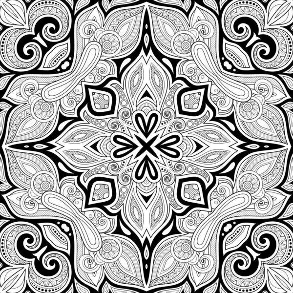 Černobílý Vzor Bezešvé Květinovými Etnické Motivy Nekonečné Textura Damaškové Design — Stockový vektor