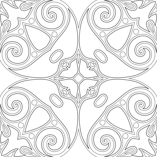 Fekete Fehér Seamless Pattern Virágos Etnikai Motívumok Damaszt Elements Simple — Stock Vector