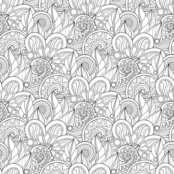 Černobílý Vzor Bezešvé Květinovými Motivy Nekonečné Textury Květy Listy Doodle — Stockový vektor