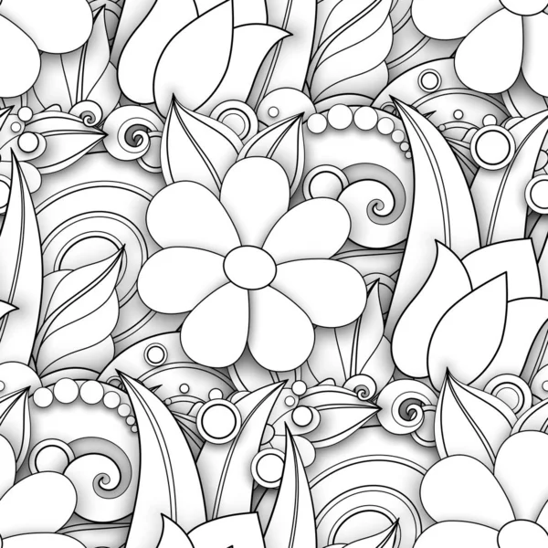 Monochrome Seamless Pattern Dengan Motif Floral Tekstur Tak Berujung Dengan - Stok Vektor