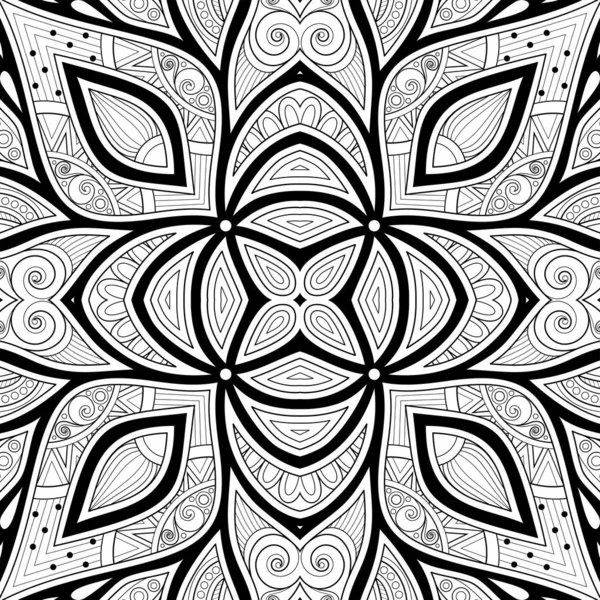 Patrón Monocromo Sin Costura Con Motivos Étnicos Florales Textura Sin — Vector de stock