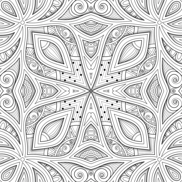 모노크롬 바다없는 Monochrome Seamless Pattern Floral Ethnic Motifs 추상적 요소를 — 스톡 벡터