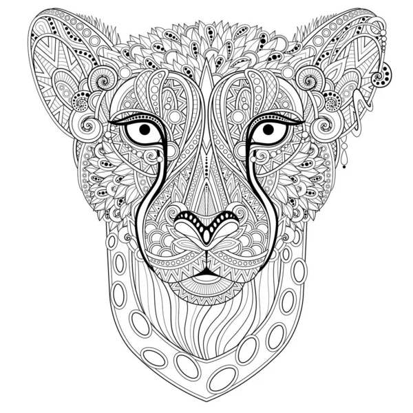 Ornate Decorative Head Cheetah Doodle Style Patterned Tribal Design Zoroastrian — Stock Vector