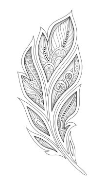 Paisley bahçe tarzında mono dekoratif tüy. Etnik soyut nesne. Basit boyama kitabı sayfası. Vektör kontur Illustration. 