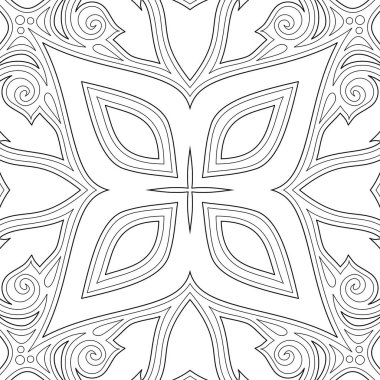 Çiçek etnik motiflerle tek renkli Seamless modeli. Sonsuz doku Şam tasarım Elements.Simple boyama kitabı sayfası ile. Vektör kontur çizim