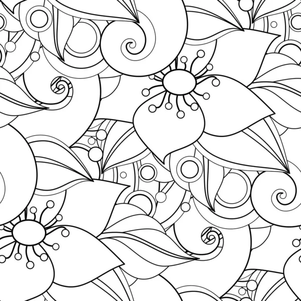 Monochrome Seamless Pattern Dengan Motif Floral Tekstur Tak Berujung Dengan - Stok Vektor