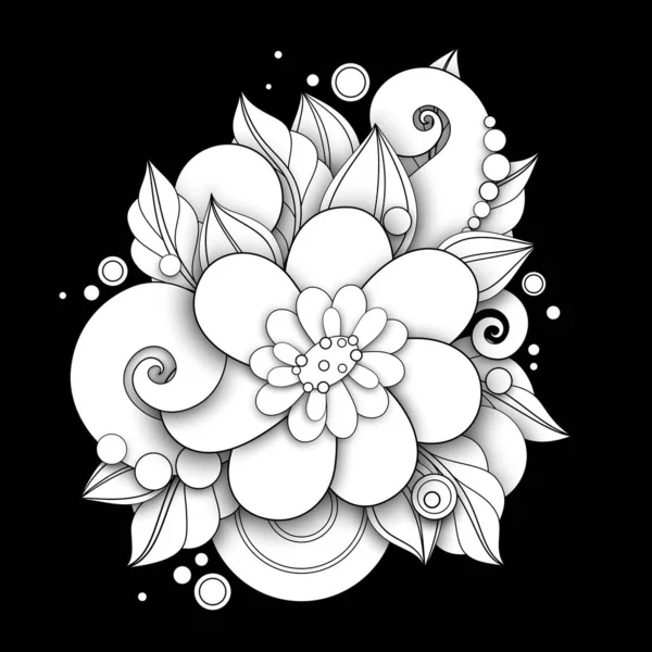 Monochrome Floral Illustration in Doodle Style — Stock Vector