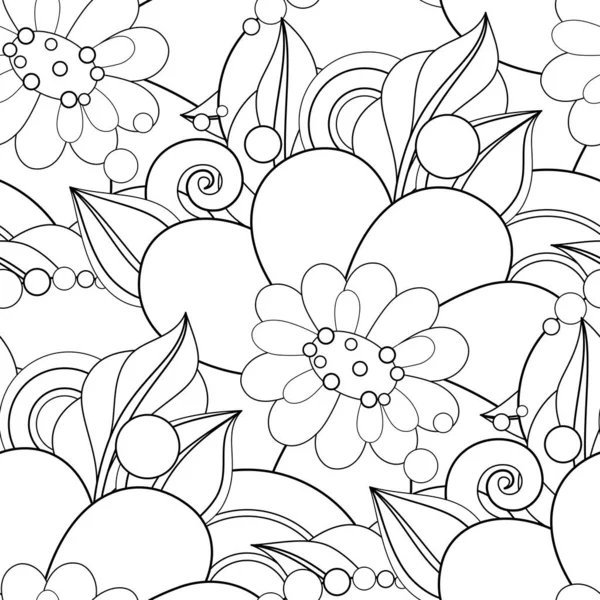 Monochroom naadloze patroon met bloemmotieven — Stockvector