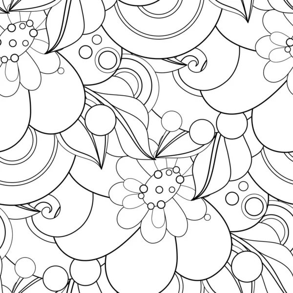 Patrón monocromo sin costura con motivos florales — Archivo Imágenes Vectoriales