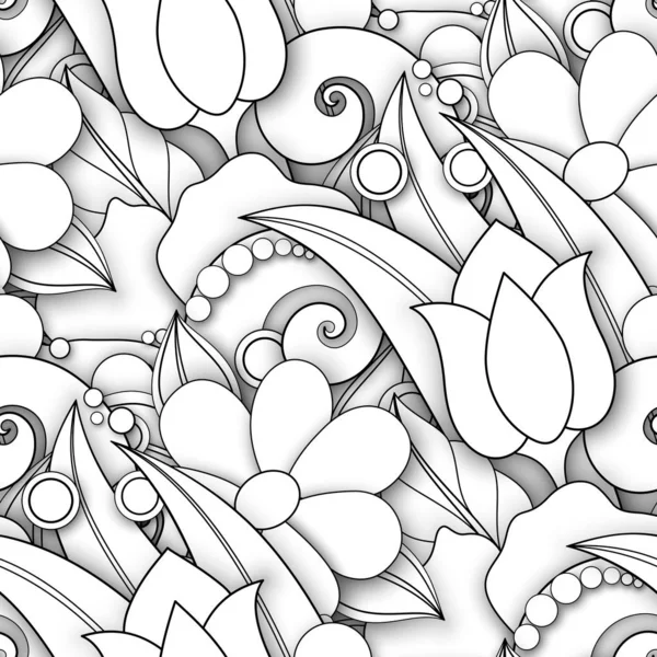 Patrón monocromo sin costura con motivos florales — Archivo Imágenes Vectoriales