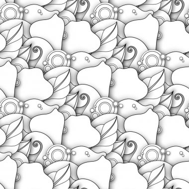 Tek renkli Seamless modeli bitkisel motifler ile. Çiçek ve yaprak Doodle çizgi stili ile sonsuz doku