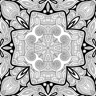 Tek renkli mozaik Motif ile Seamless modeli. Sonsuz çiçek dokusu Paisley Hint tarzı içinde. Etnik köken döşeme. Basit boyama kitabı sayfası