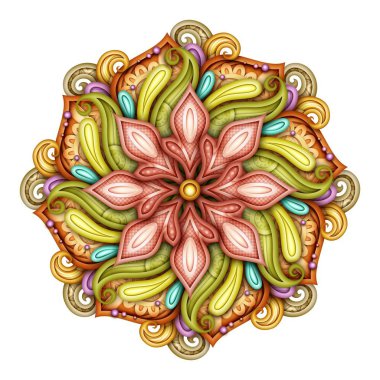 Vektör Güzel Deco Renkli Çiçek, Desenli Tasarım Elemanı, Orijinal Mandala