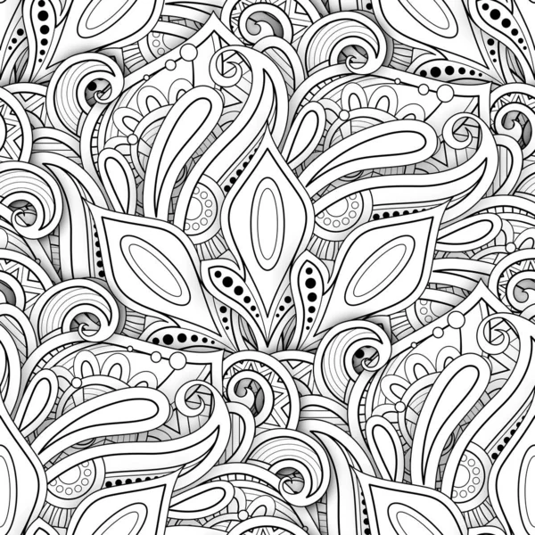 Patrón Monocromo Sin Costura Con Motivo Mosaico Endless Floral Texture — Vector de stock