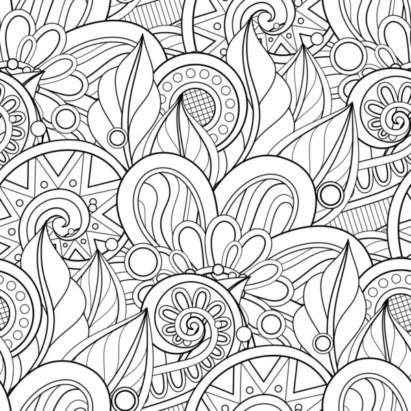 Modèle Sans Couture Monochrome Avec Motifs Floraux Texture Infinie Avec — Image vectorielle