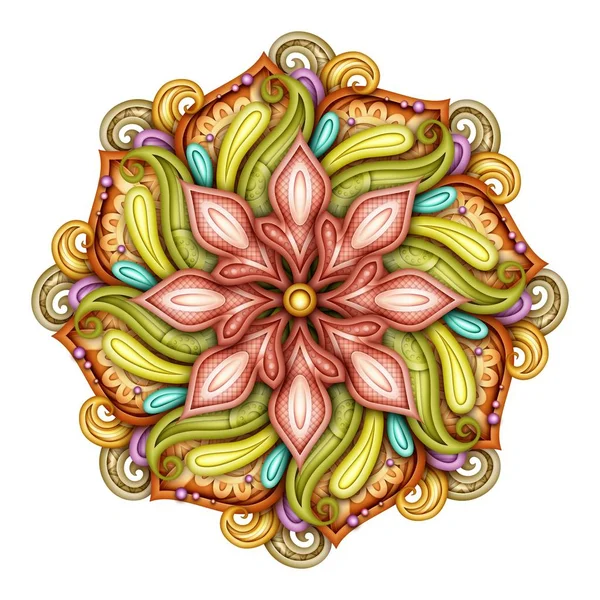 Vector Hermosa Flor Coloreada Deco Elemento Diseño Con Dibujos Mandala — Archivo Imágenes Vectoriales
