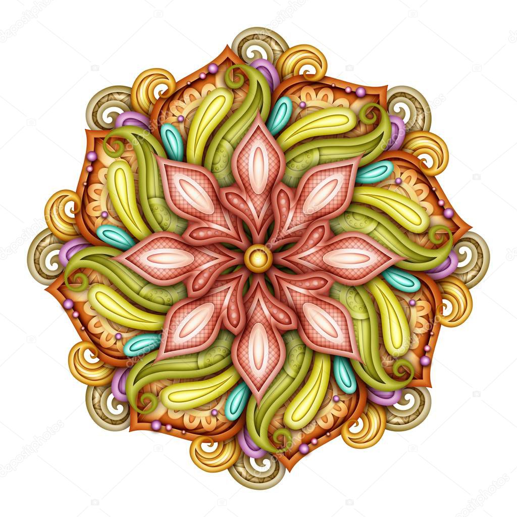 Vector Beautiful Deco Colored Flower, Patterned Design Element, Original Mandala