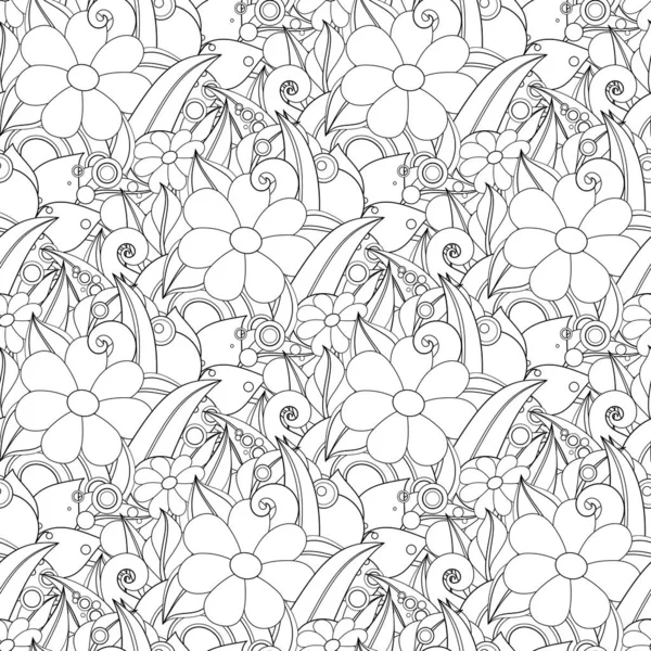 Nahtloses monochromes Muster mit floralen Motiven — Stockvektor