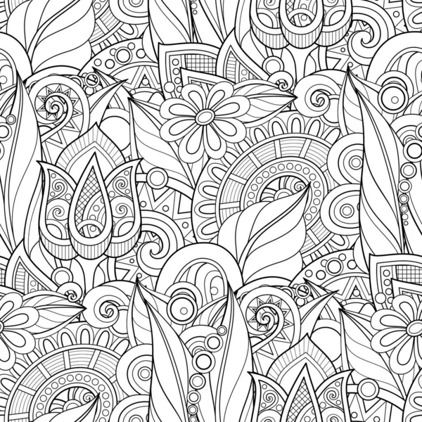 Monochromes Nahtloses Muster Mit Floralen Motiven Endlose Textur Mit Blumen — Stockvektor