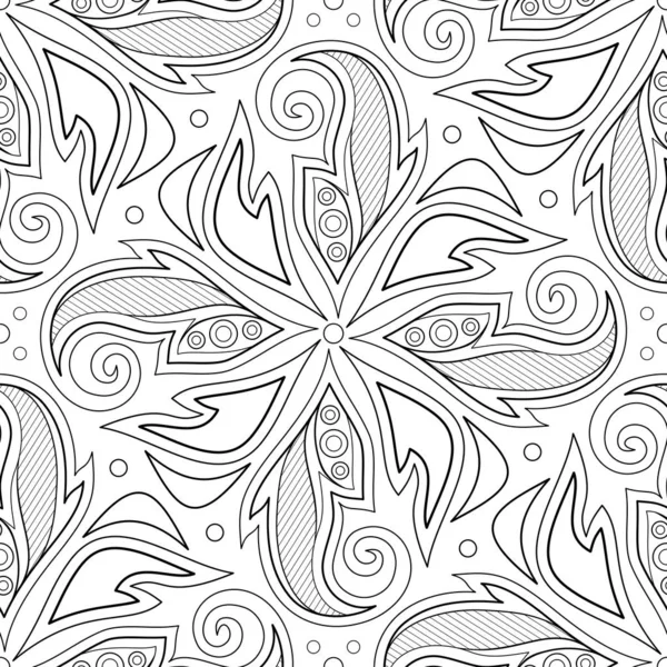 Monochrome Seamless Pattern Floral Ethnic Motifs Endless Texture Abstract Design — Stock Vector