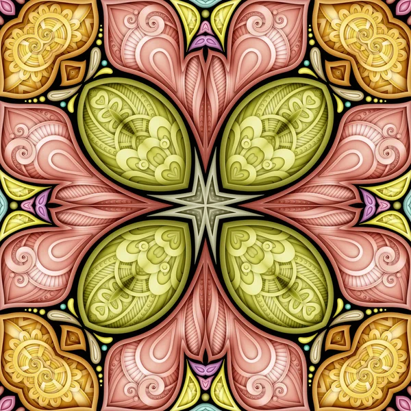 彩色无缝图案与马赛克摩托 佩斯利印度风格的无尽的花卉纹理 磁贴民族背景 抽象曼达拉艺术 — 图库矢量图片