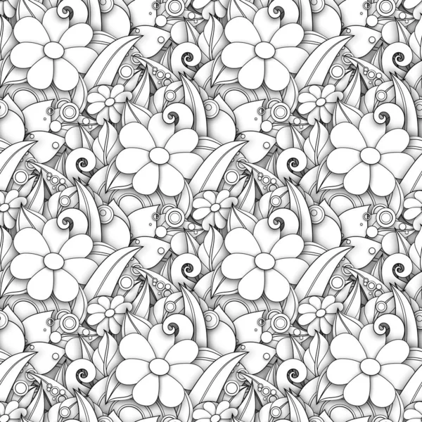 Nahtloses monochromes Muster mit floralen Motiven — Stockvektor