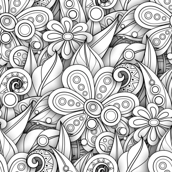 Modèle sans couture monochrome avec motifs floraux — Image vectorielle