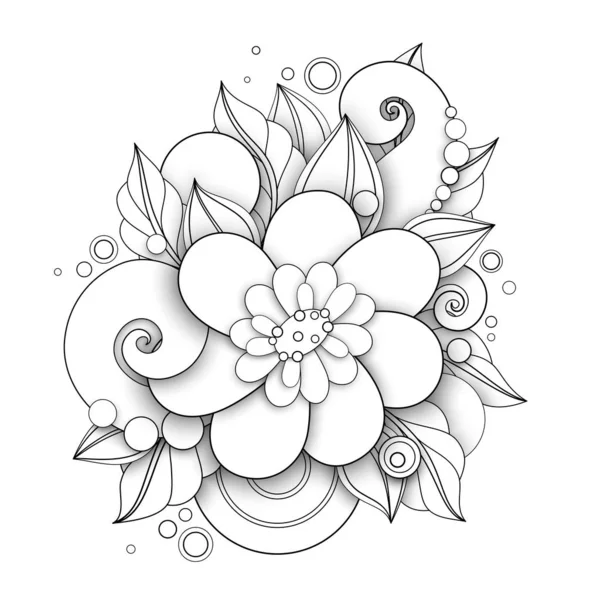 Ilustrasi Floral Monokrom dalam Gaya Doodle - Stok Vektor