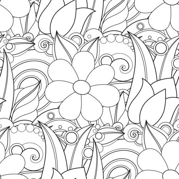 Nahtloses monochromes Muster mit floralen Motiven — Stockvektor