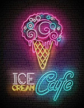 Koni ve Neon Lettering 'de Dondurma Toplu Klasik Parlak Poster. 