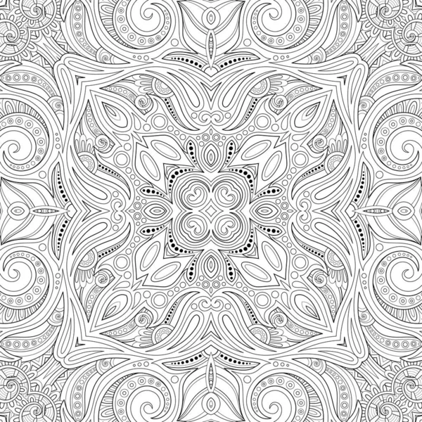 Monochrome Seamless Pattern Mosaic Motif Endless Floral Texture Paisley Indian — Stock Vector