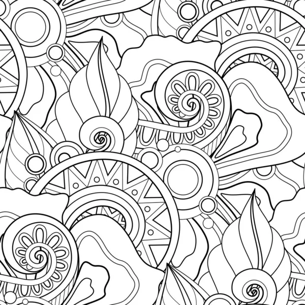 Монохромный Бесшовный Платок Цветочными Мотивами Бесконечная Текстура Цветами Листьями Естественный — стоковый вектор