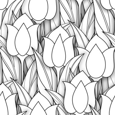 Laleler ile Monokrom Dikişsiz Desen