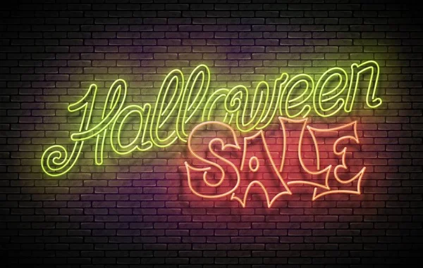 Glow cartão de saudação com inscrição de venda de Halloween — Vetor de Stock