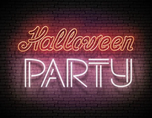 Ragyogó üdvözlőkártya Halloween éjszakai party felirattal — Stock Vector