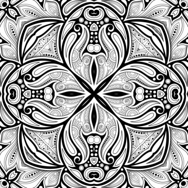 Mozaik Motifli Tek Krom Kusursuz Desen. Paisley Hint usulü bitmeyen çiçek dokusu. Döşeme Etnik Geçmişi. Boyama Kitabı Sayfası. 