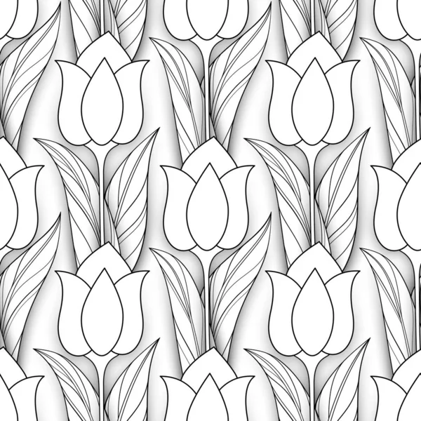 Monochrome Seamless Pattern with Tulips — Stock Vector