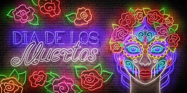 Plantilla Tarjeta Saludo Dia Los Muertos Con Catrina Calavera Sobre — Archivo Imágenes Vectoriales