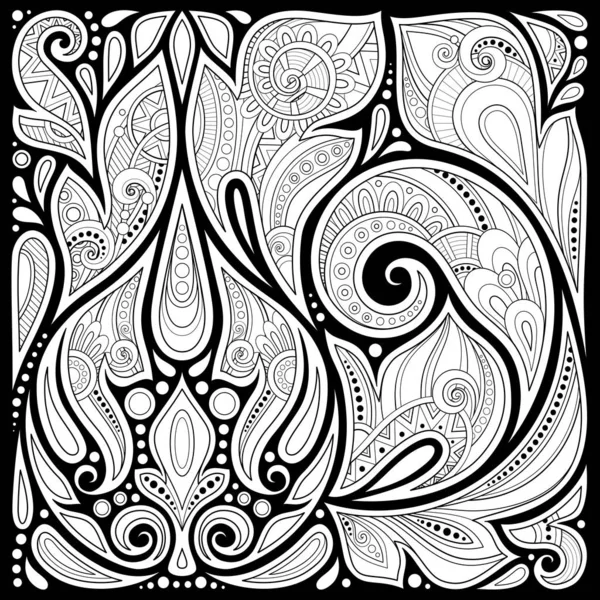 Fondo Floral Monocromático Paisley Garden Indian Style Composición Decorativa Con — Vector de stock