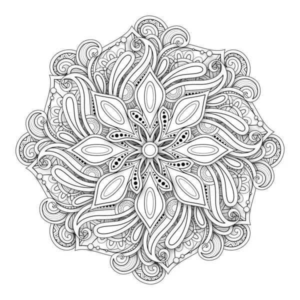 Monochromatický Krásný Dekorativní Mandala Indický Symbol Paisley Józa Meditační Design — Stockový vektor