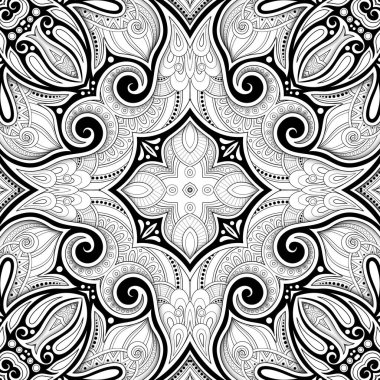 Mozaik motifli monokromsuz desen ve paisley Hint tarzında uçsuz bucaksız çiçek deseni 