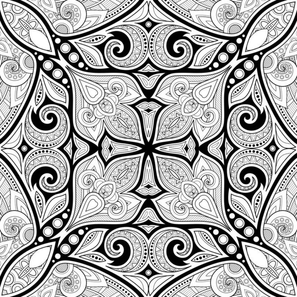 Monochroom Naadloos Patroon Met Mozaïek Motief Eindeloze Floral Texture Paisley — Stockvector