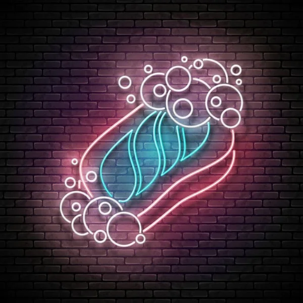 Köpüklü Bir Sabun Parçası Hijyen Konsepti Şablonu Neon Light Poster — Stok Vektör