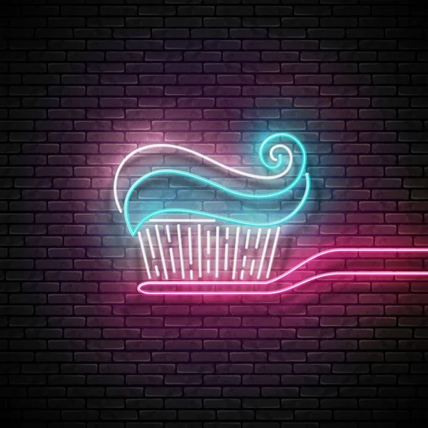 Parlak Diş Fırçası Diş Macunu Ile Neon Işıklı Poster Kişisel — Stok Vektör