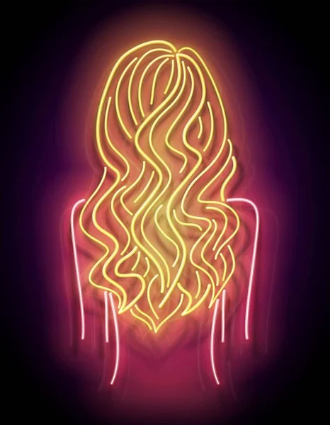 Cartel Luz Neón Brillante Con Brillo Hermoso Cabello Rubio Femenino — Archivo Imágenes Vectoriales